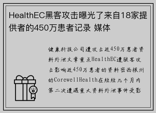 HealthEC黑客攻击曝光了来自18家提供者的450万患者记录 媒体