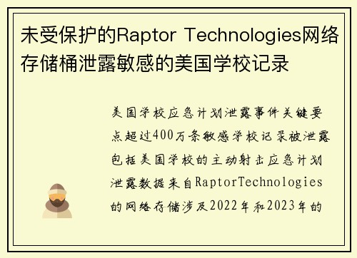 未受保护的Raptor Technologies网络存储桶泄露敏感的美国学校记录 